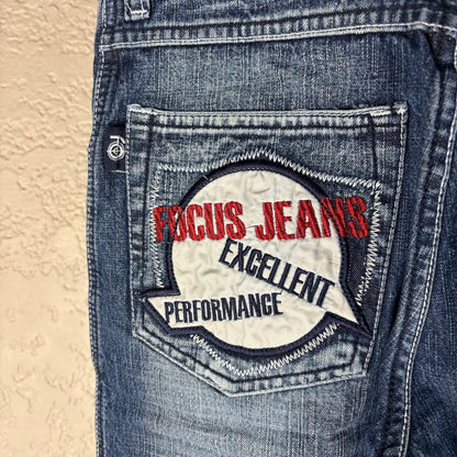 NWT Focus Jeans Y2K Sz 10 Embroidered Wide Leg Skater Jeans