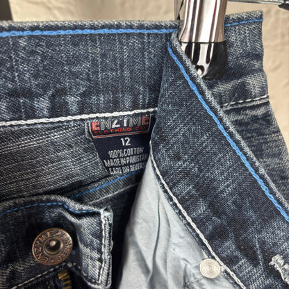 NWT Enzyme Jeans Co Y2K Sz 12 Embroidered Wide Leg Skater Jeans