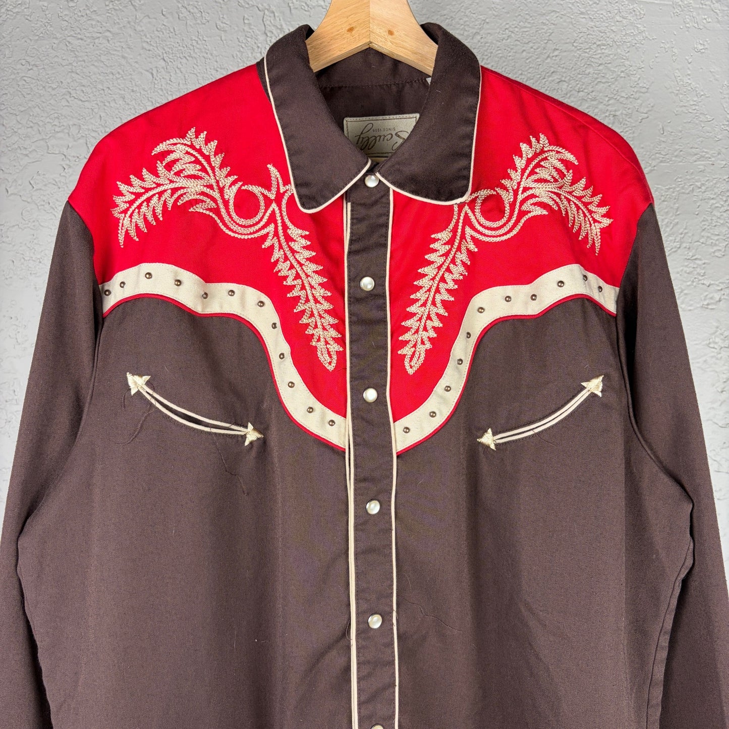 Rare Scully Misprint Upside Down Tag Chain Stitch Western Cowboy Large Button Up