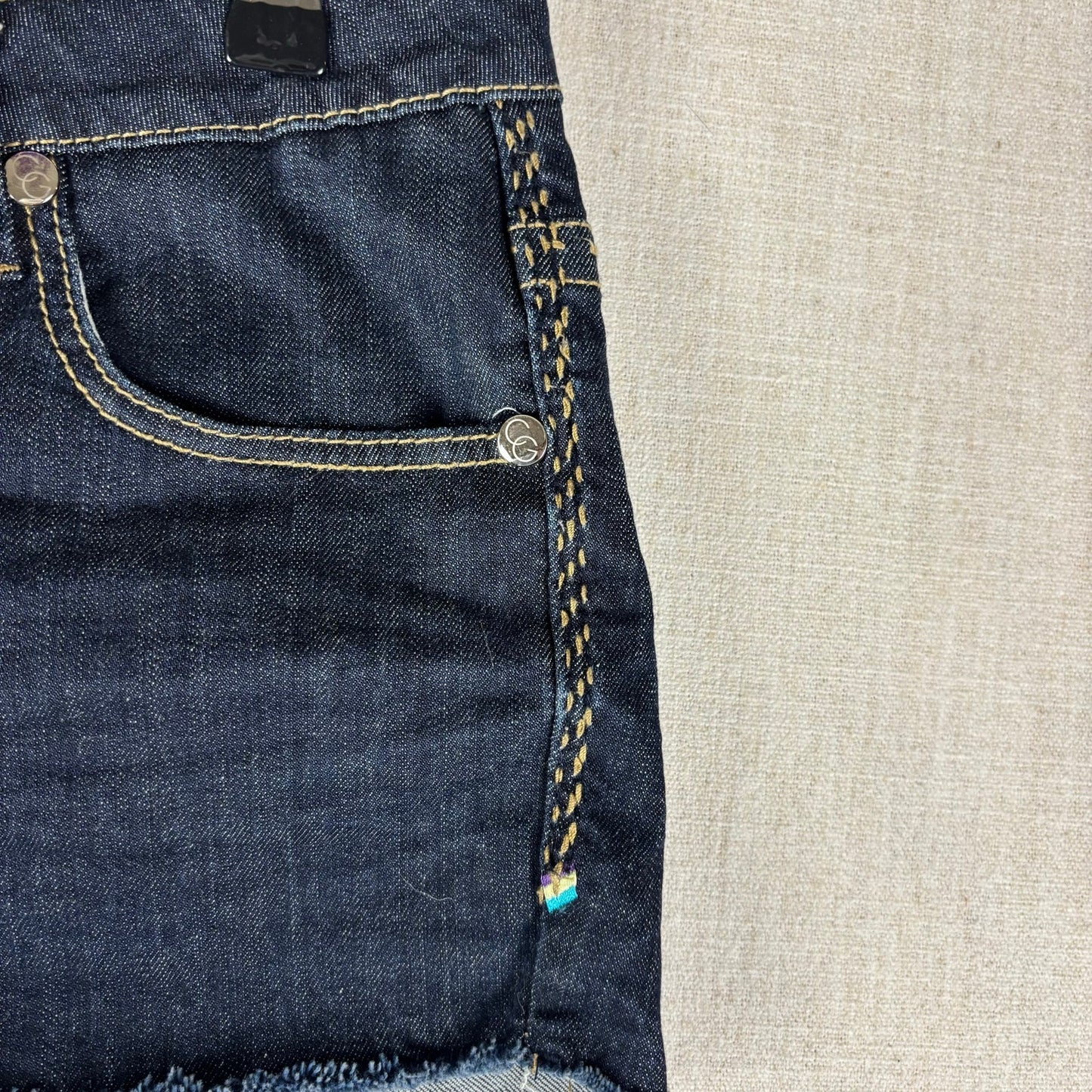 Coogi Rhinestone Y2K Studded Mini Jean Shorts Sz 11/12 Dark Wash