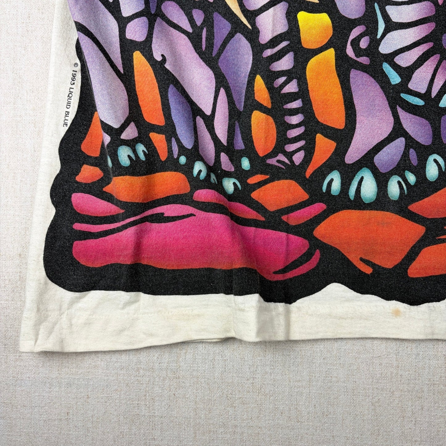 Vintage Liquid Blue Elephant Stained Glass 1993 Mosaic Art Tee XL Shirt