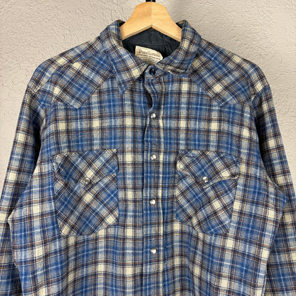 Vintage Pendleton 1970s High Grade Western Wear Large Pearl Snap Wool Flannel