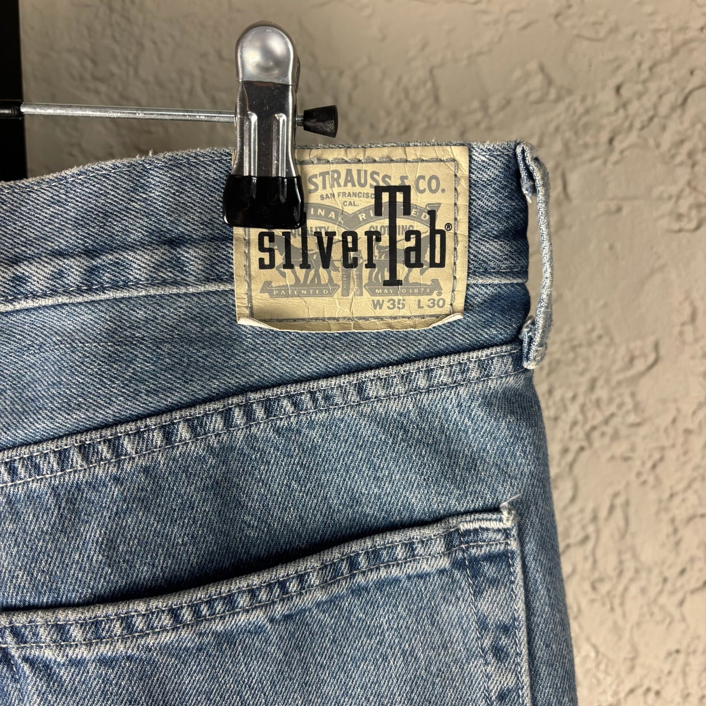 Vintage Levis Silvertab Loose Custom Wide Leg Baggy Two Tone Sz 35 Denim Jeans