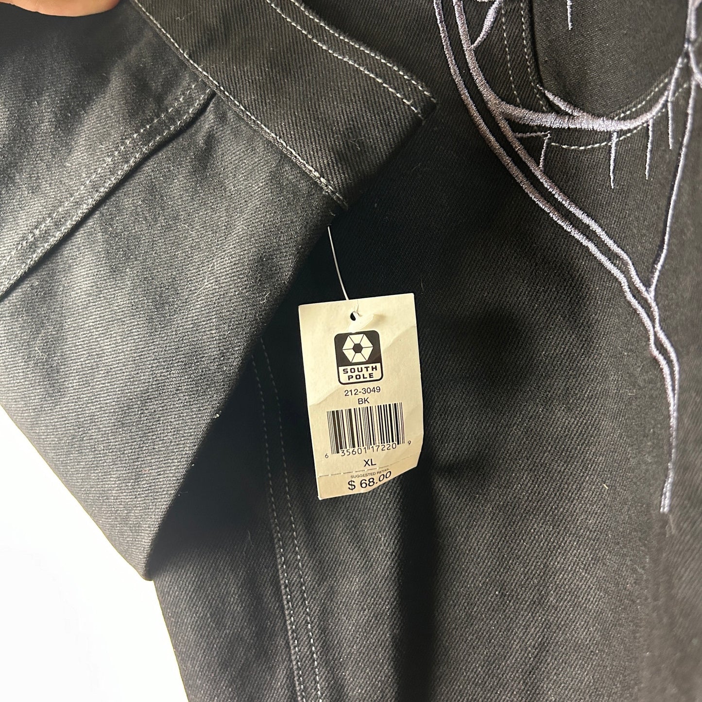 Southpole CRAZY Y2K NWT XL Embroidered Black Denim Jacket