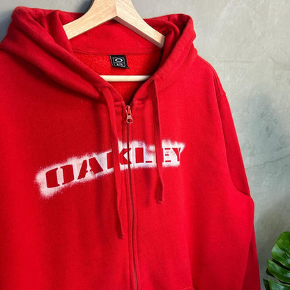 Oakley Spray Paint Spell Out Industrial Design XL Y2K Zip-Up