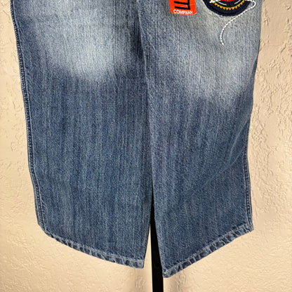 NWT Enzyme Jeans Co Y2K Sz 10 Embroidered Wide Leg Skater Jeans