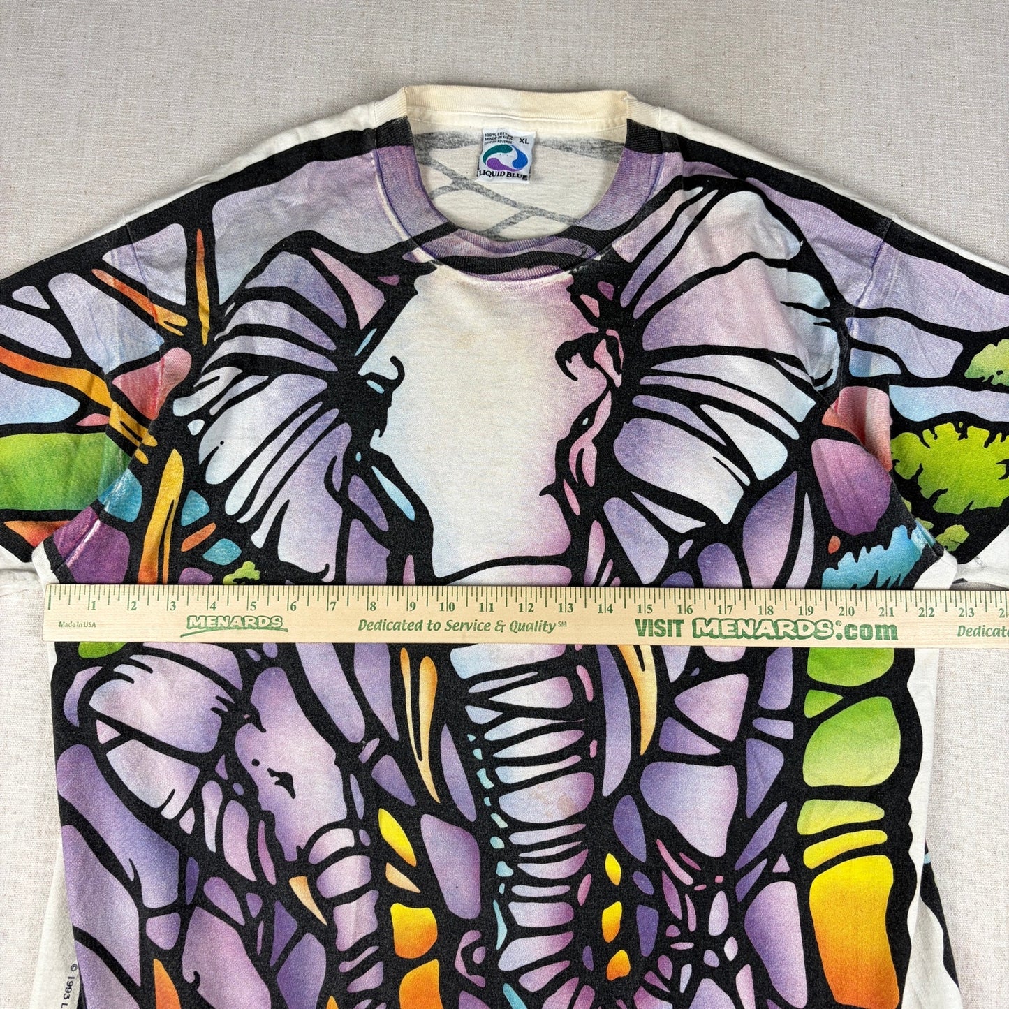Vintage Liquid Blue Elephant Stained Glass 1993 Mosaic Art Tee XL Shirt
