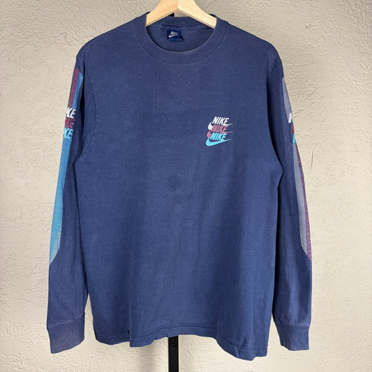 Vintage Nike 1980s Rare Blue Tag Striped Large Longsleeve Shirt