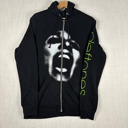 Deftones Band Black Full Zip Up Hoodie Scream Face Logo Green Sleeve Print Medium