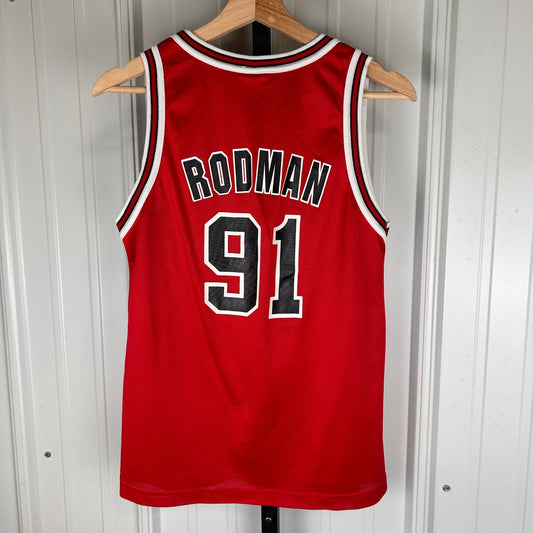 Signed Dennis Rodman 90s Champion Chicago Bulls Youth L 14-16 Jersey