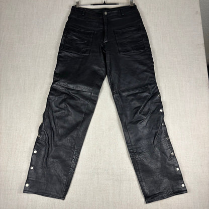 Trucker Leather Pants Vintage Braided Snap Button Detail Biker Sz 32