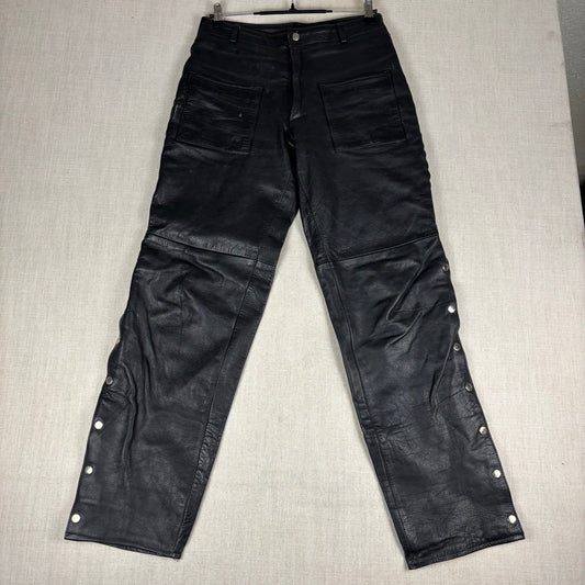Trucker Leather Pants Vintage Braided Snap Button Detail Biker Sz 32