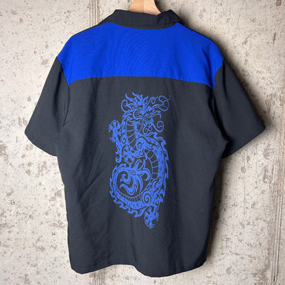 Casino Wear Dragon Tribal Flames Large Y2K Button Up Shirt