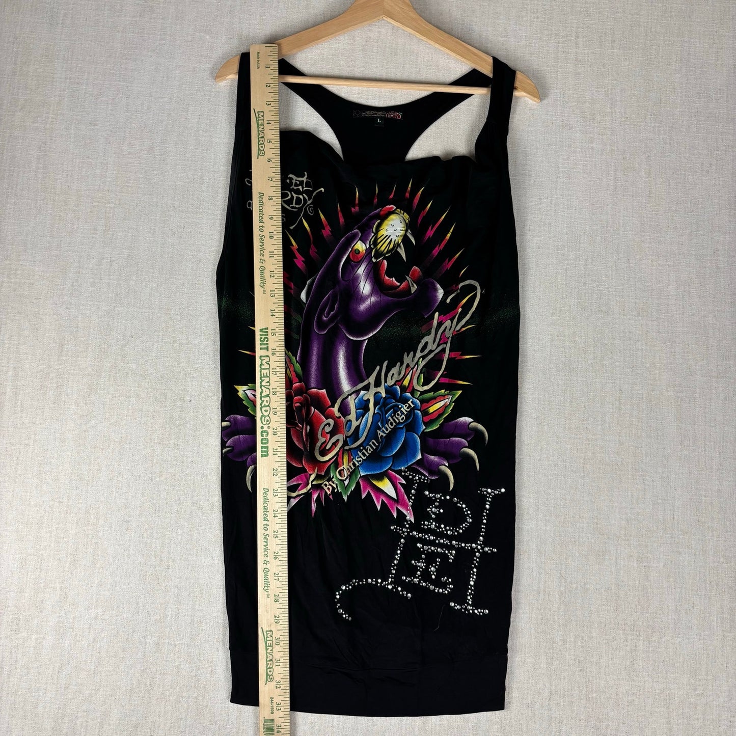 Ed Hardy Y2K Christian Audigier NWT Panther Rhinestone Viscose Large Mini Dress