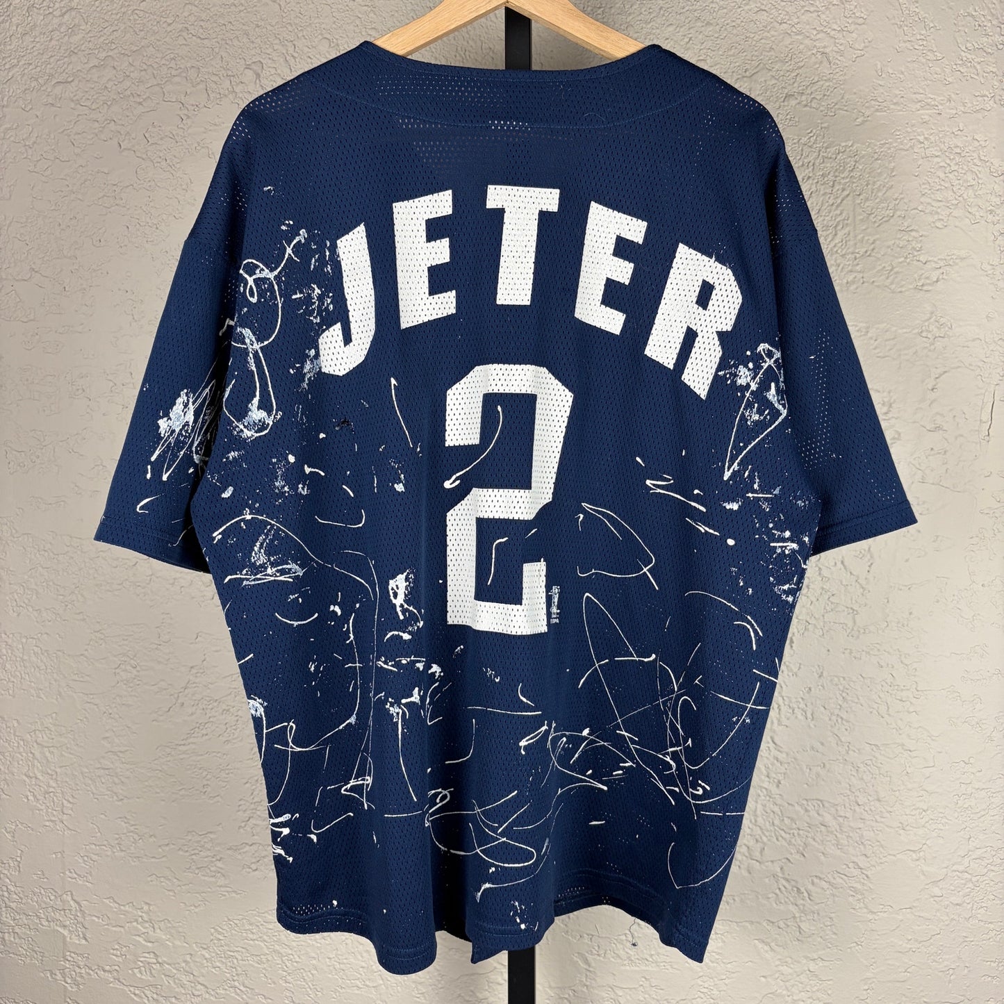New York Yankees Derek Jeter Logo 7 Vintage Paint Splattered XL Baseball Jersey