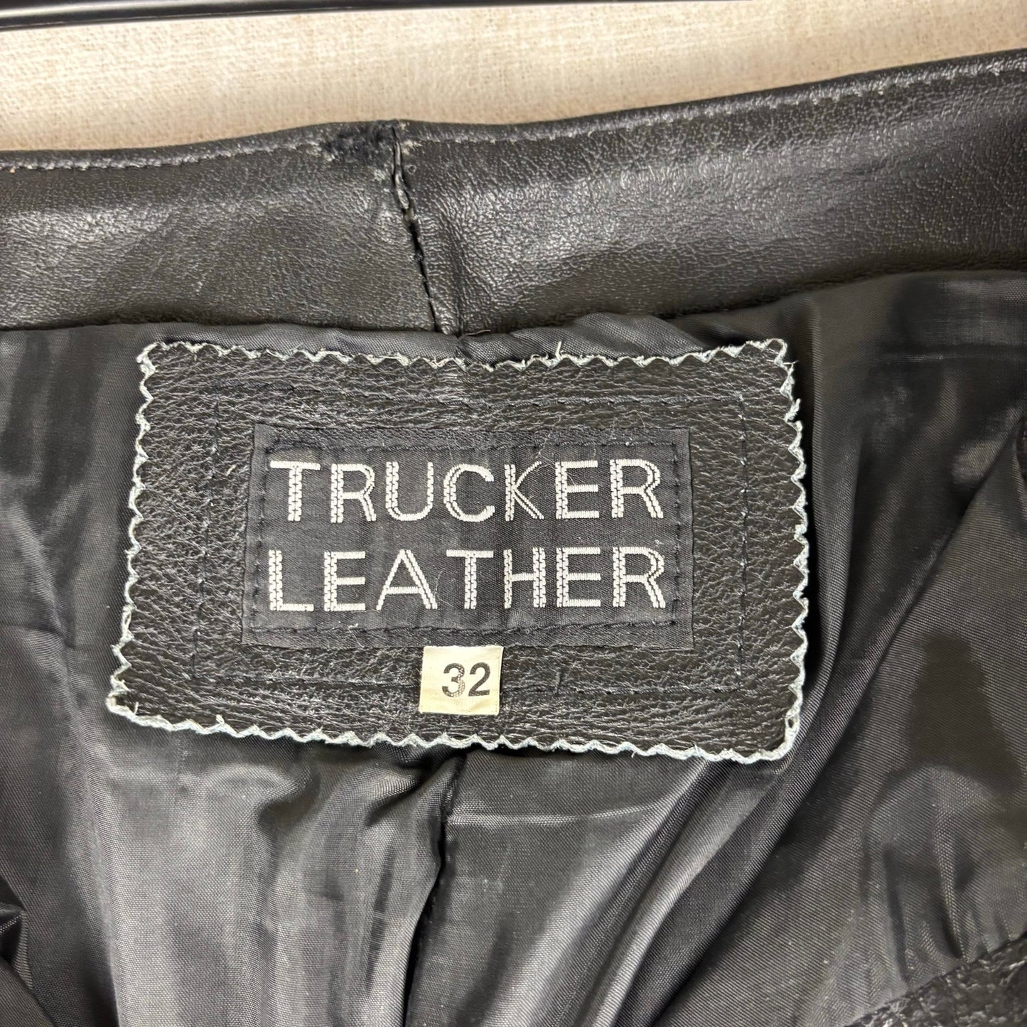 Trucker Leather Pants Vintage Braided Snap Button Detail Biker Sz 32