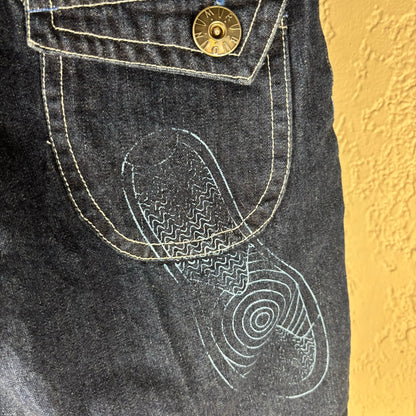 Raw Blue NWT Y2K Shoe Embroidered Baggy Skater Abstract Sz 12 Jean Shorts