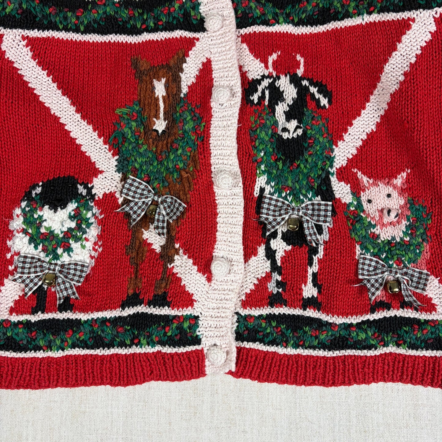 VTG Marisa Christina '94 Christmas Collection Farm Animal Large 3D Knit Cardigan