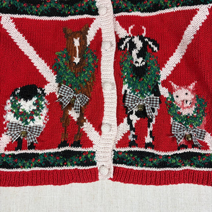 VTG Marisa Christina '94 Christmas Collection Farm Animal Large 3D Knit Cardigan