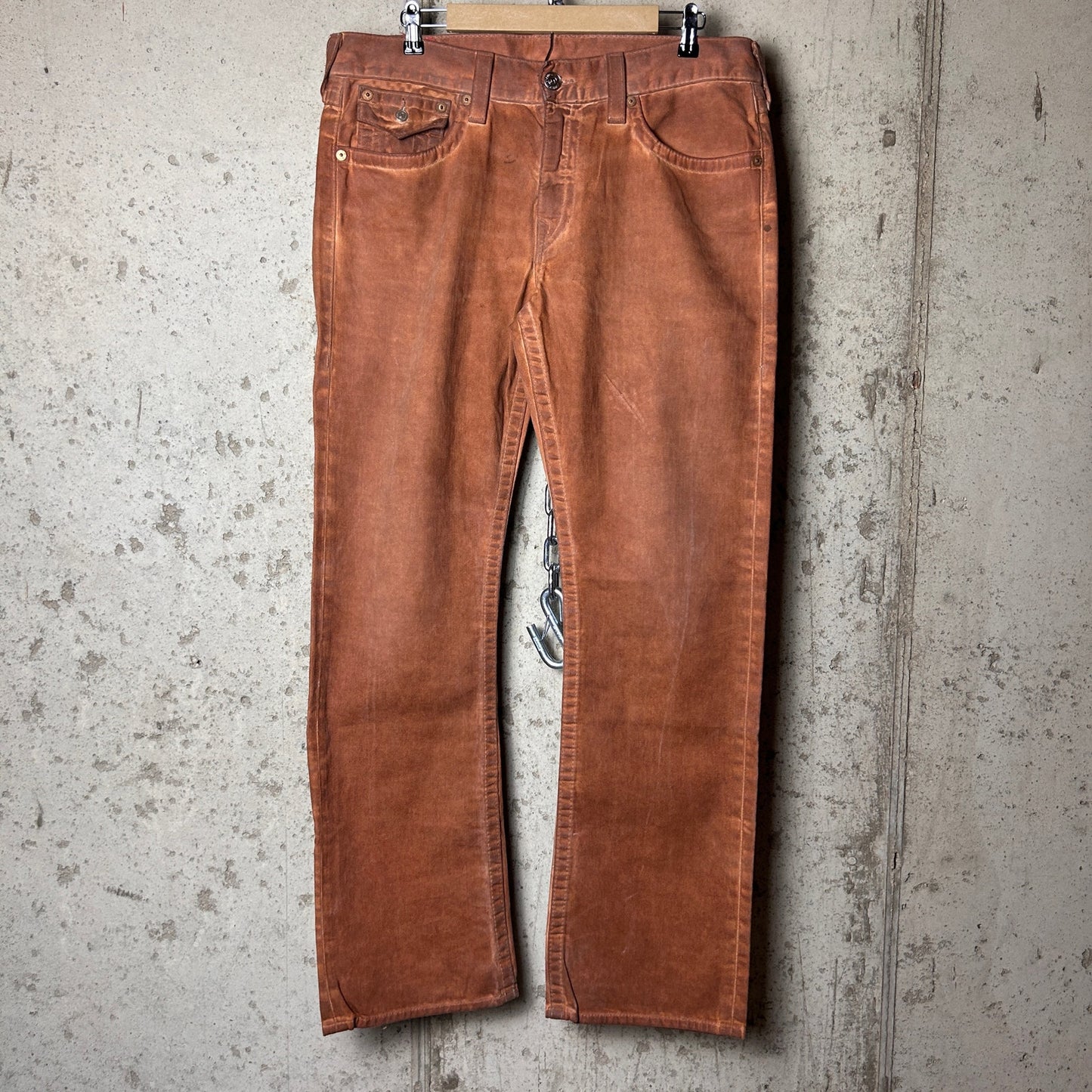 True Religion Vintage Rusty Orange Ricky Straight Fit Cotton 36" Y2K Jeans