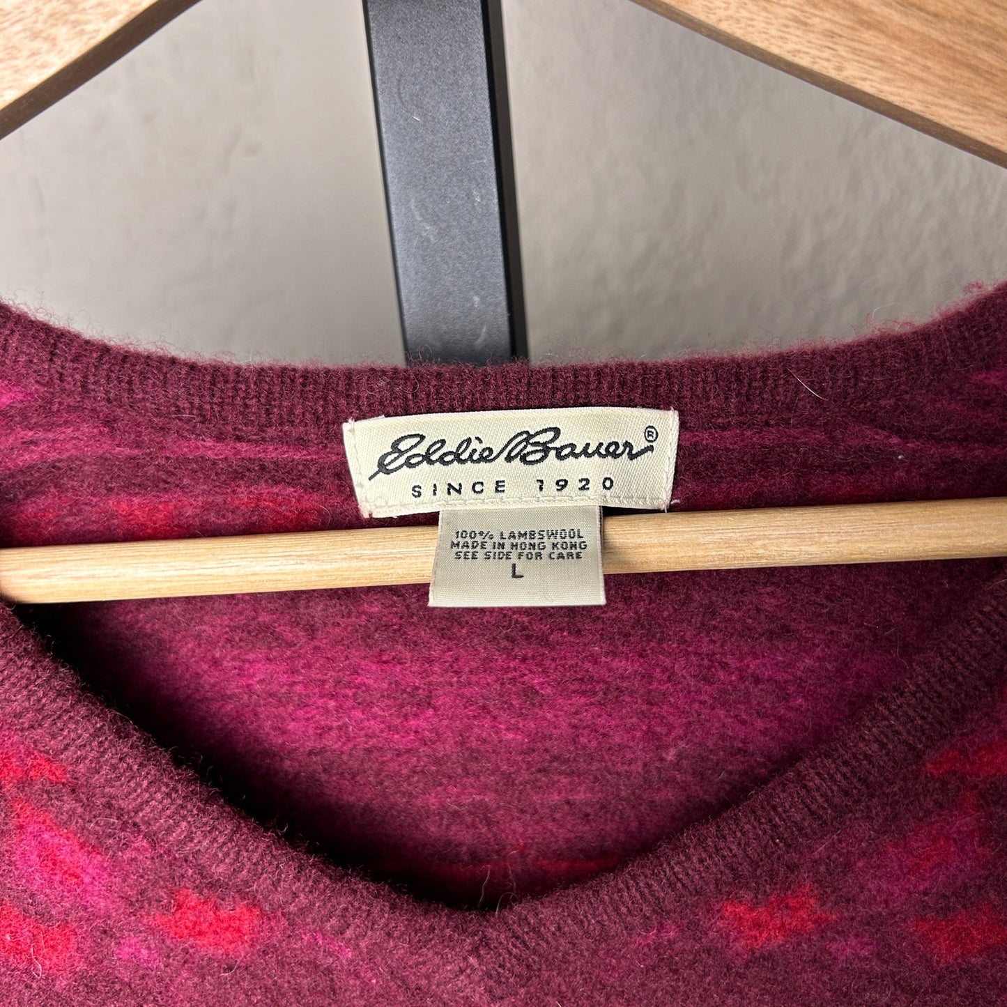 Eddie Bauer Vintage 90s Womens Large 100% Lambswool V Neck Knit Sweater