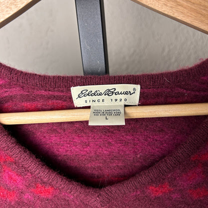 Eddie Bauer Vintage 90s Womens Large 100% Lambswool V Neck Knit Sweater