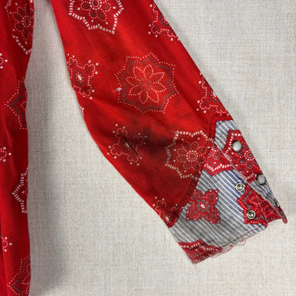 Vintage 1970s Paisley Bandana Striped Yoke and Cuffs Western Pearl Snap Medium