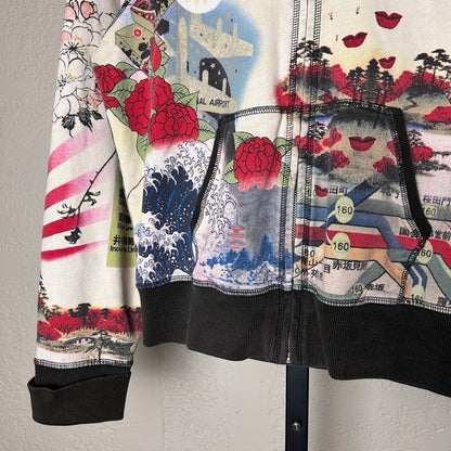 Vintage Japanese Art Lucky Brand Rare AOP Large Zip Up Y2K Hoodie