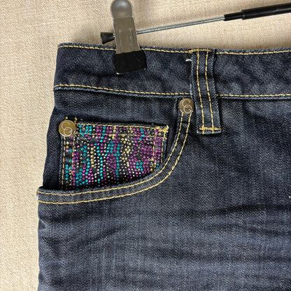 Coogi Rhinestone Y2K Studded Mini Jean Shorts Sz 11/12 Dark Wash