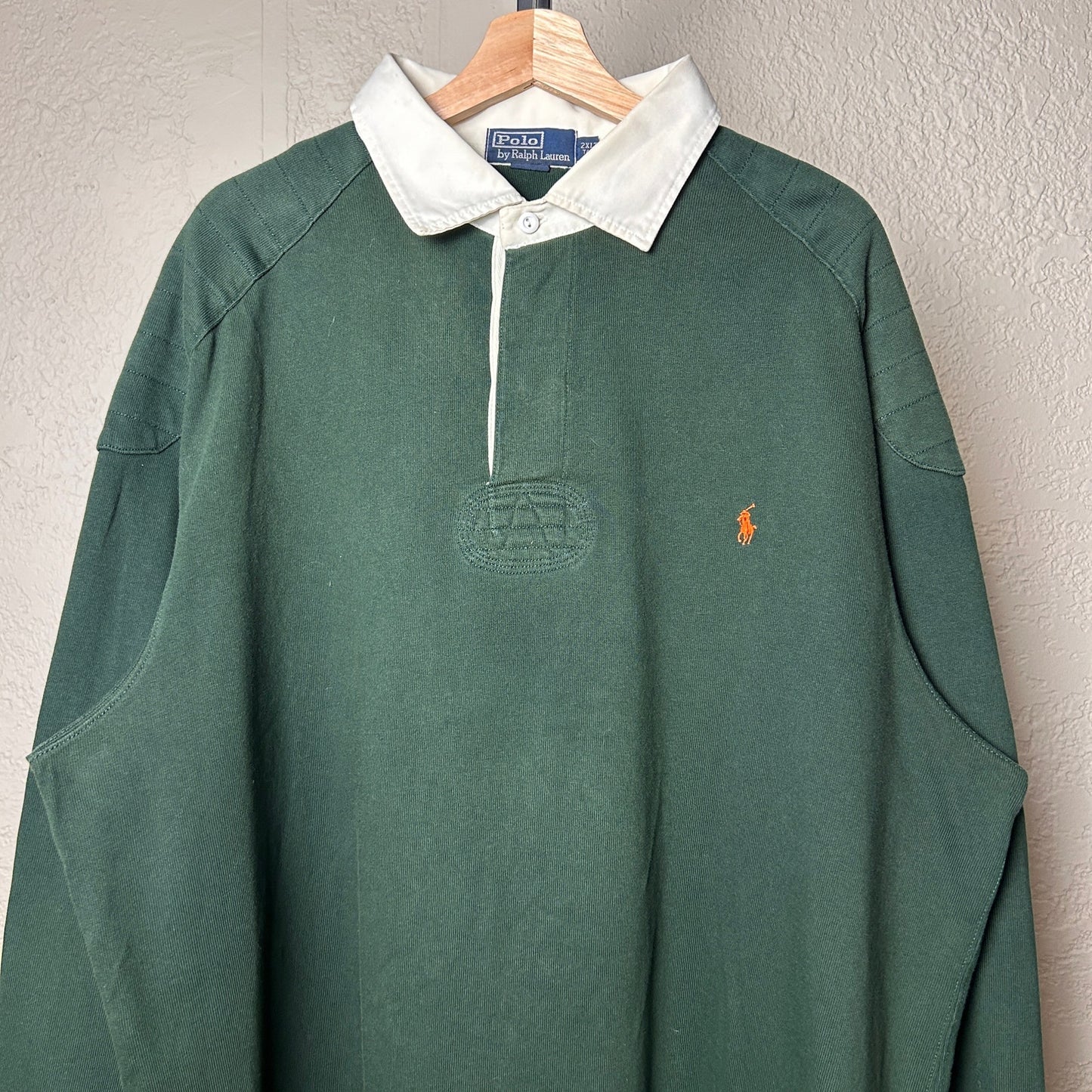 Polo Ralph Lauren Rugby Polo Forest Green 2XL Tall Elbow Patch Longsleeve Shirt