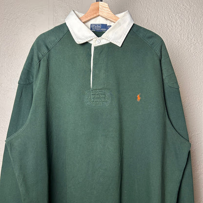 Polo Ralph Lauren Rugby Polo Forest Green 2XL Tall Elbow Patch Longsleeve Shirt