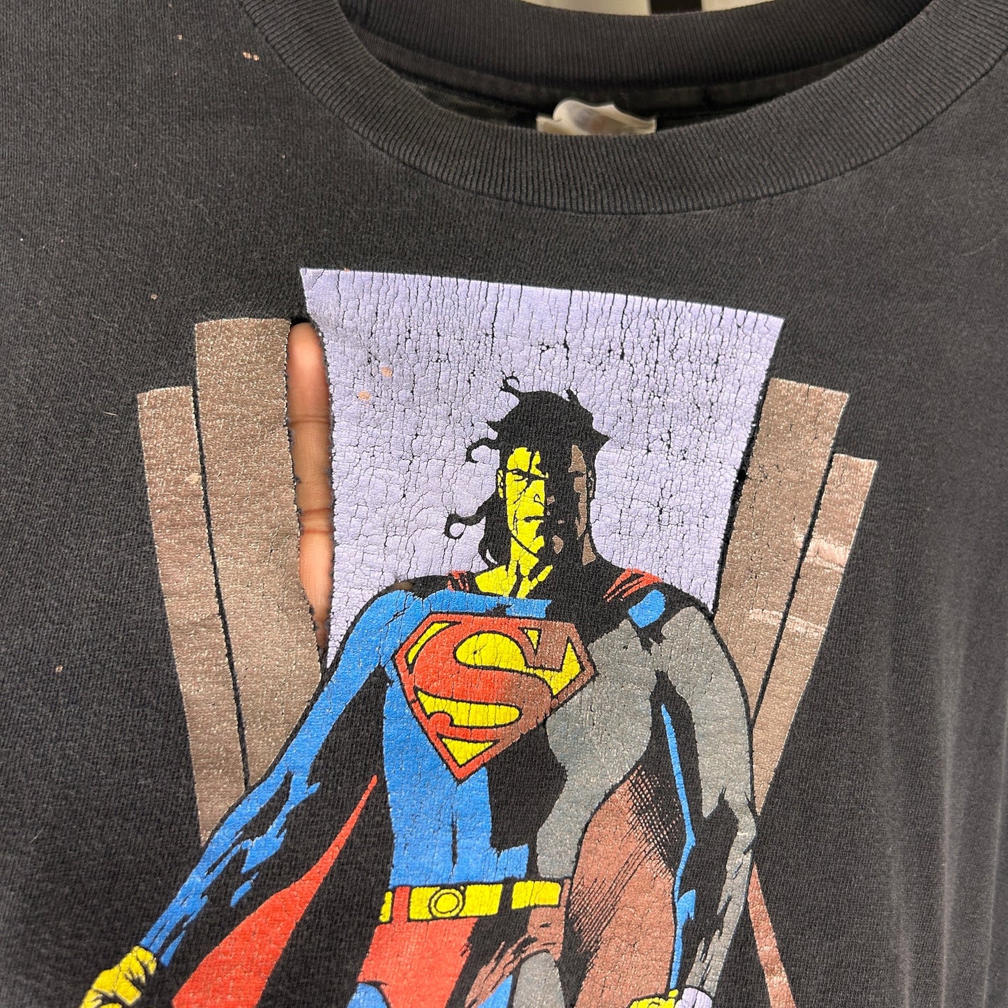 Superman DC Comics 1995 Distressed Graphitti Large T Shirt