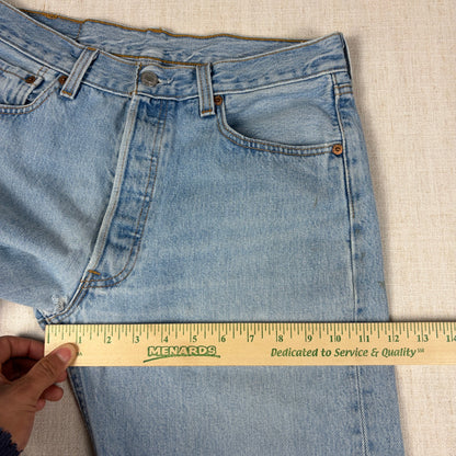 Vintage Levis Button Fly 501 Jeans 90s Light Wash 33x32 Slim Fit Jeans