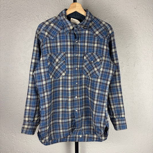 Vintage Pendleton 1970s High Grade Western Wear Large Pearl Snap Wool Flannel