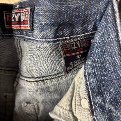 NWT Enzyme Jeans Co Y2K Sz 10 Embroidered Wide Leg Skater Jeans