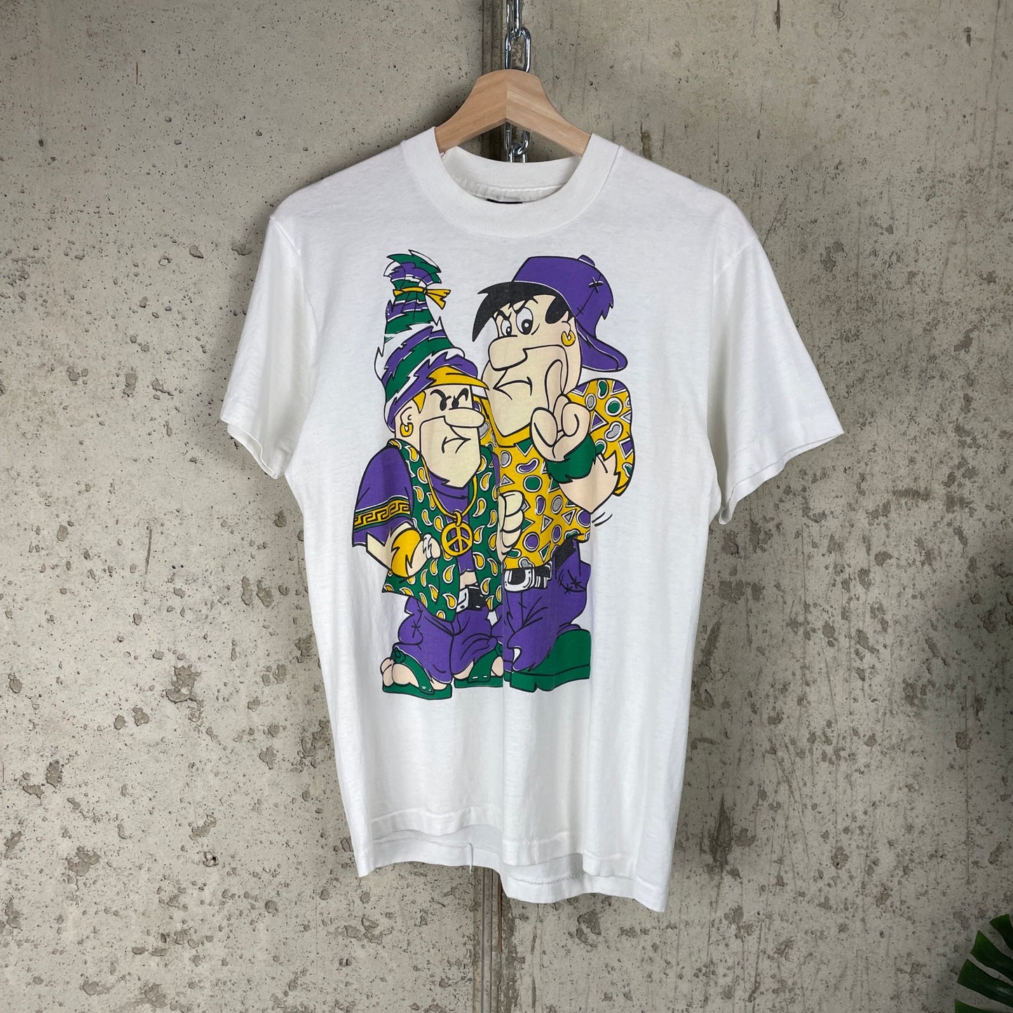 M 90s Fred Barney Flintstones Mardi Gras Rap Parody Shirt
