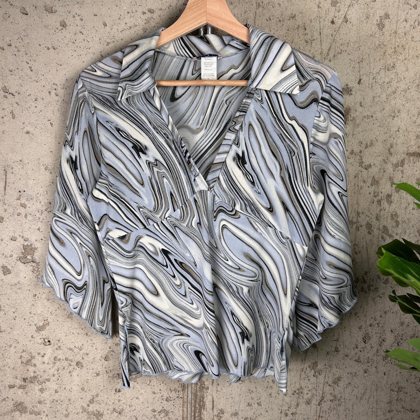 Hippie Style Psychedelic V Neck Womens Large 70s/80s MKM Blouse