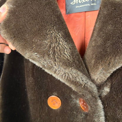 Vintage Borgana Faux Fur Double Breasted Dark Brown Coat