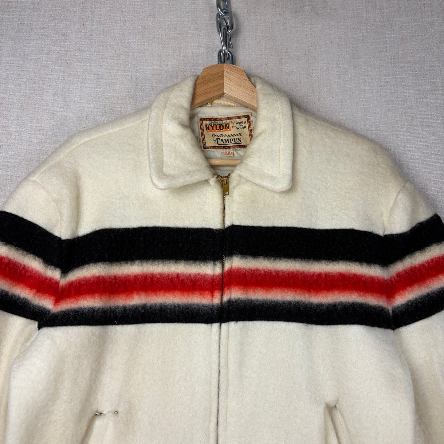 1950s Ricky Campus Nylon Jacket Fuzzy Striped True Vintage Sz 40