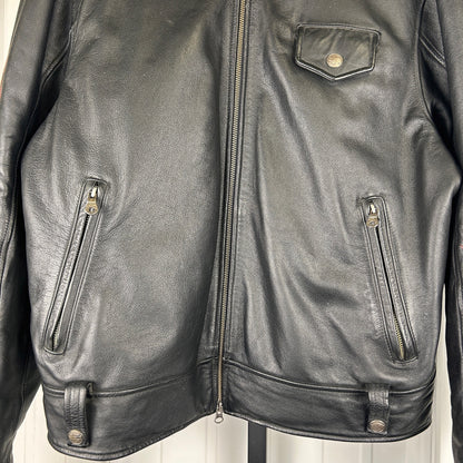 Harley Davidson Embroidered Flame Sleeves Ride Free Large Leather Jacket