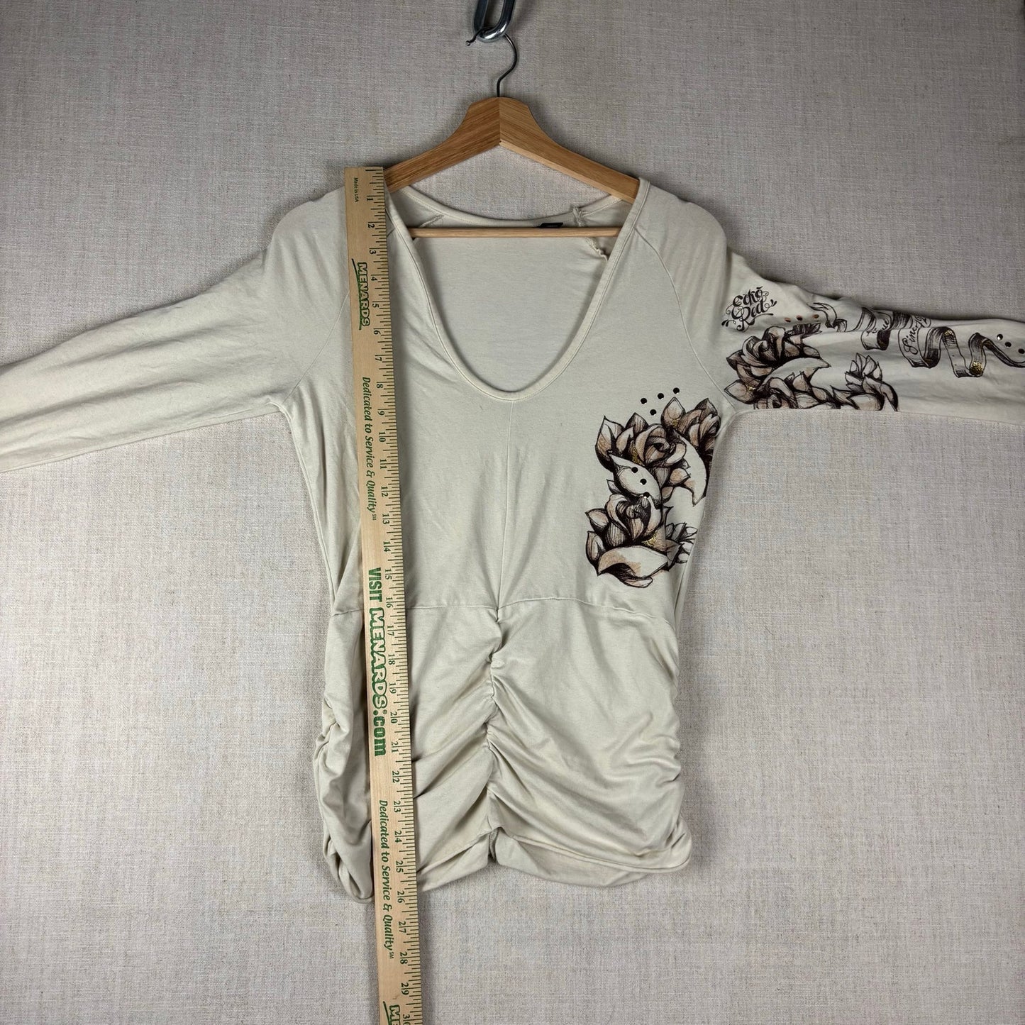 Y2K V Neck Ecko Red Womens Floral Cinch Waist Large Longsleeve
