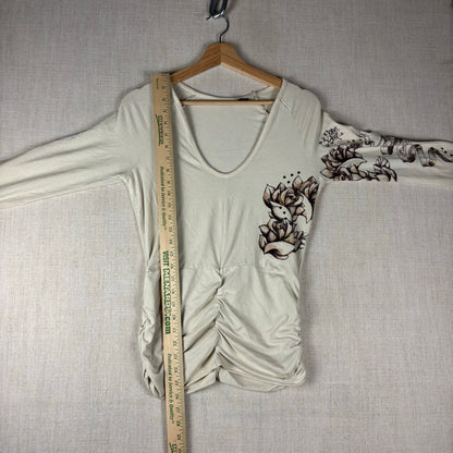 Y2K V Neck Ecko Red Womens Floral Cinch Waist Large Longsleeve