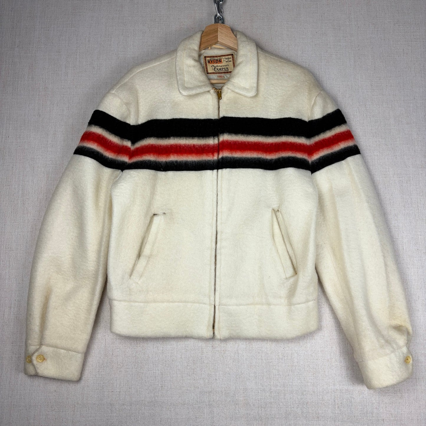 1950s Ricky Campus Nylon Jacket Fuzzy Striped True Vintage Sz 40