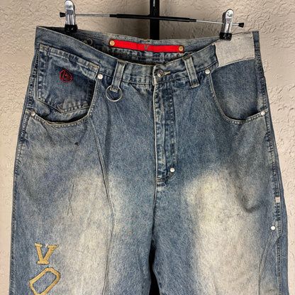 Vokal Classics Y2K Embroidered Baggy Sz 36 Skater Distressed Jeans