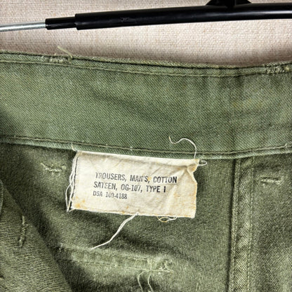 Vintage 1960s Military OG 107 Sateen Baker Cotton Pants Trousers 30x33