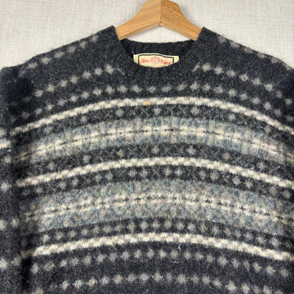 Vintage Alan Paine Shetland Wool Sz 46 Striped Rare Medium Knit Sweater