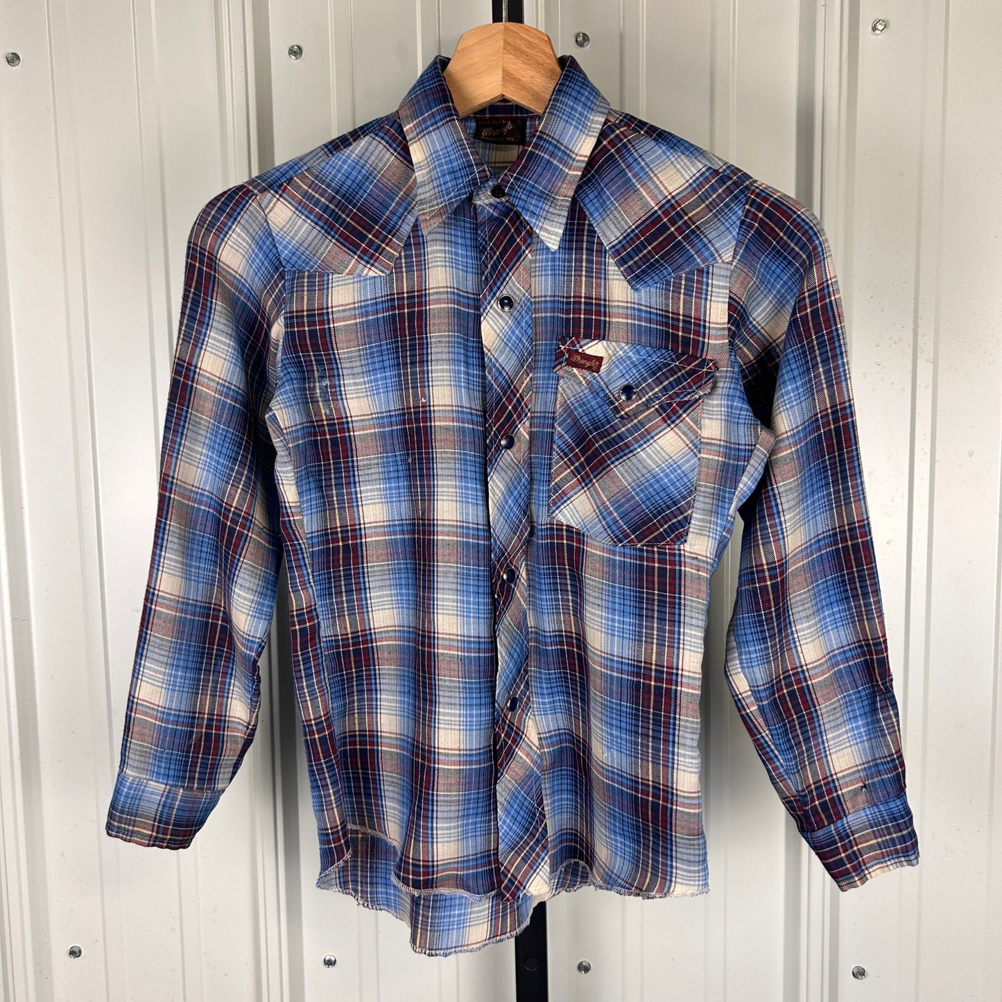 Wrangler Pearl Snap Youth Sz 10 1960s Made in USA Button Up Shirt