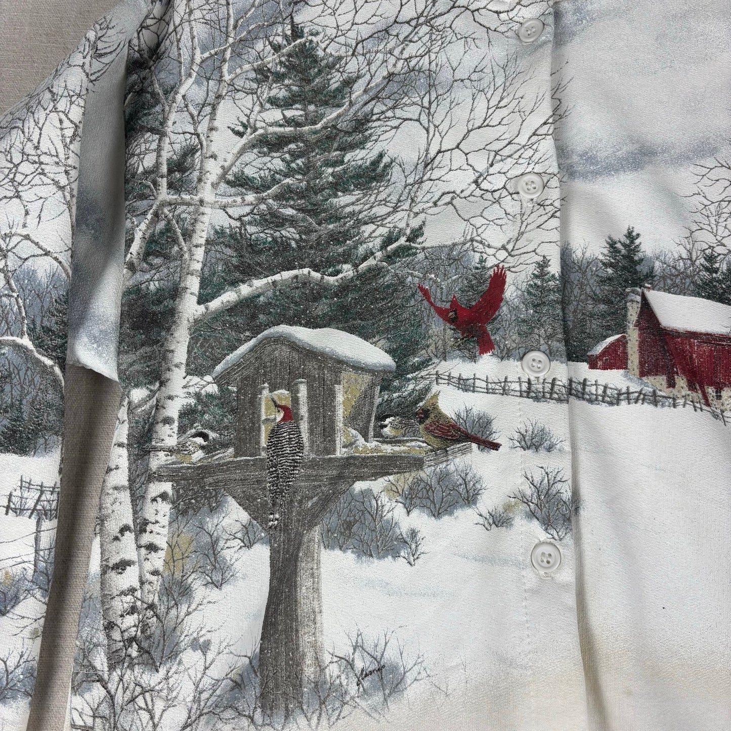 Vintage Nature Winter AOP Wrap Around Cardigan Sweater Medium