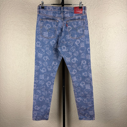 Rare Levis 501 Skinny x Sanrio Hello Kitty Sz 29 AOP Denim Jeans