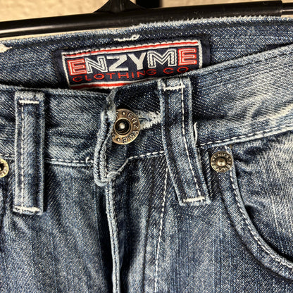 NWT Enzyme Jeans Co Y2K Sz 10 Embroidered Wide Leg Skater Jeans